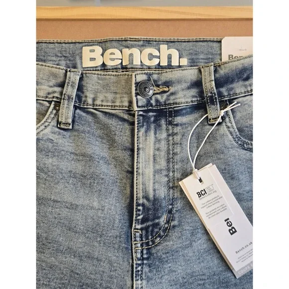 🆕️ NWT - Bench Mens Slim Fit Denim Shorts Blue Acid Wash Stretch Size 32 NWT - Picture 5 of 16